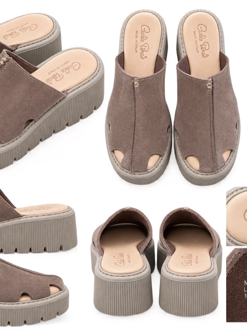 Carlo Pera Suede Leather Platform Mules Made in Italy EU 39